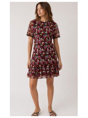SALONI Floral Embroidered Drop Waist‎ Mini Dress